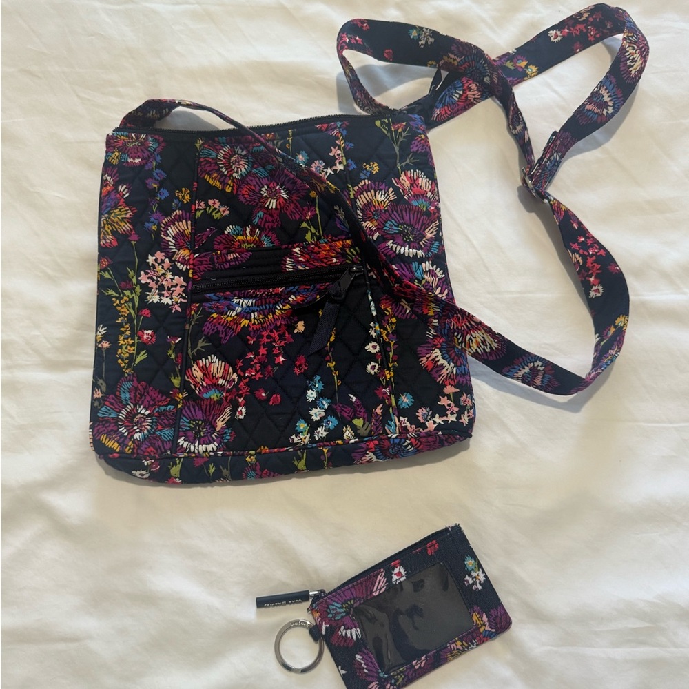 Vera Bradley  - Midnight Wildflowers - Crossbody Bag and ID wallet keychain